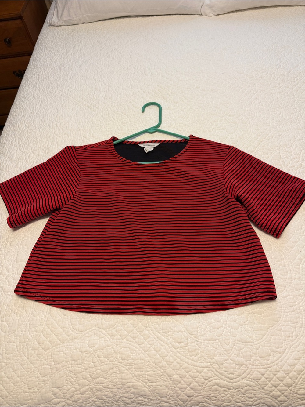 BCBGeneration Red and Navy Striped Short Sleeve Knit Top